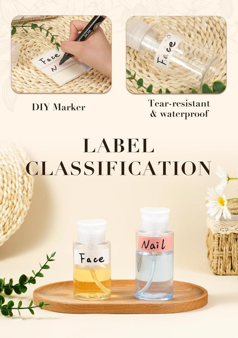 Eomhept 3 Pack Push Down Pump Dispenser, Empty Pump Bottle Dispenser with DlY Lables for Nail Polish, Makeup Remover, Alcohol, Facial Toner 5.1oz/150ML - Image 2